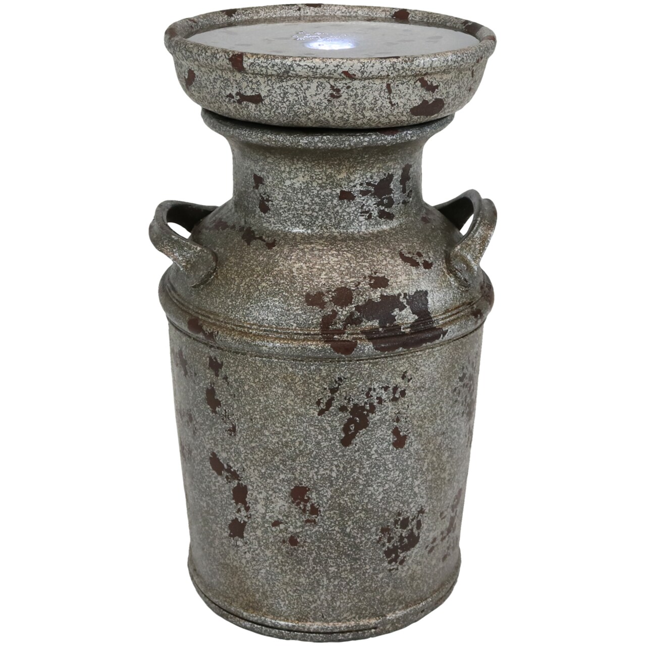 Sunnydaze Vintage Milk Can Birdbath Water Fountain with LED Lights - 20 in